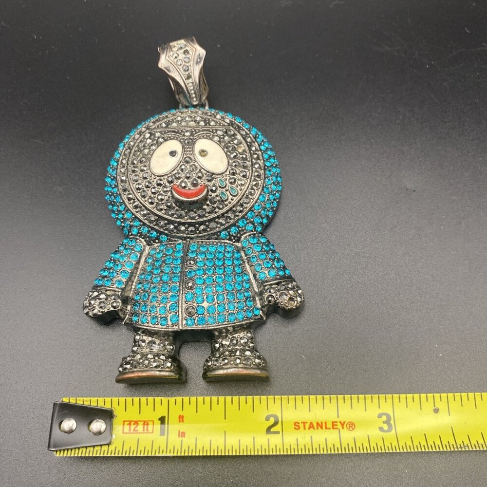 Kenny Pendant Blue Black CZ Marcasite Men's Hip Hop BRICK SQUAD ESKIMO LOOK - Picture 11 of 11